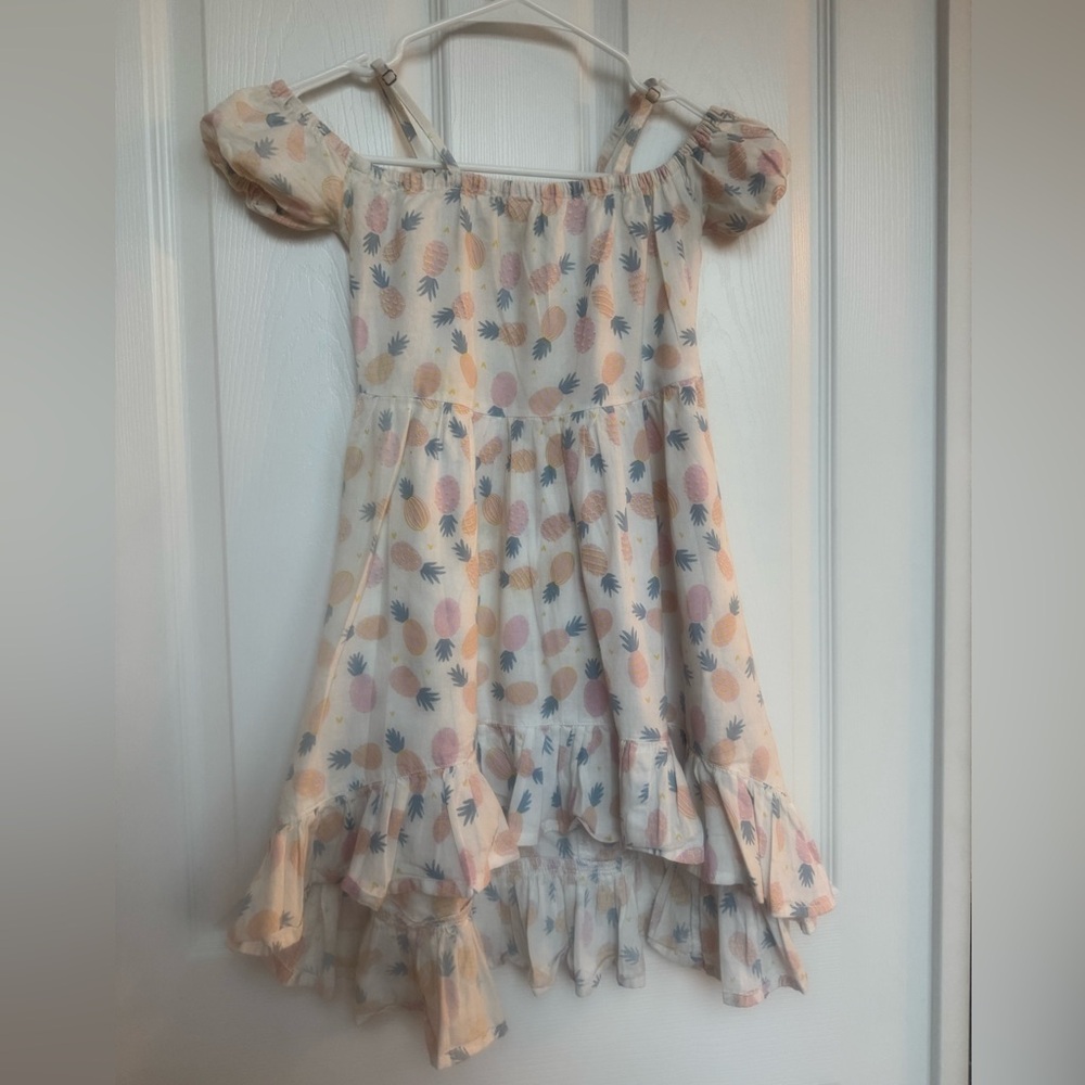 Kenzi Kids Pineapple Sundress – Size 8 – Bali Boutique – Off-Shoulder Ruffle Hem
